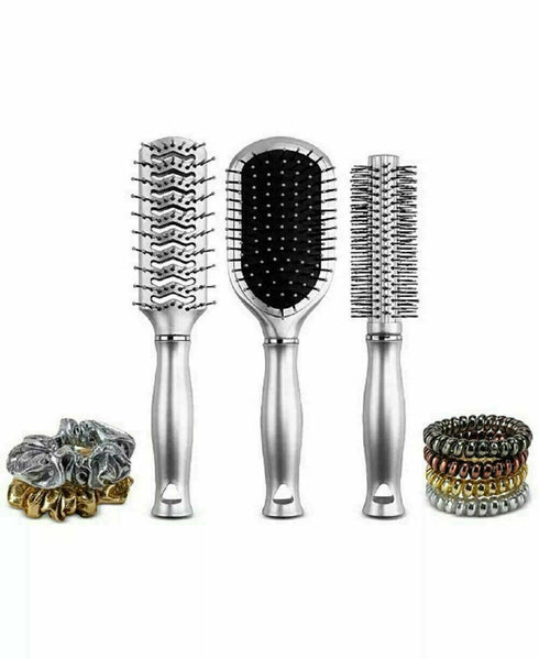 9PC Glitterati Culture Hair Styling Set Pro Round Styling Anti Static Paddle